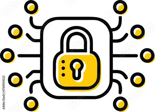 Modern digital lock icon with blue and silver gradient