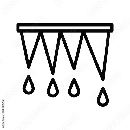 A simple line drawing shows four sharp icicles hanging from a horizontal bar with a single water droplet falling from each