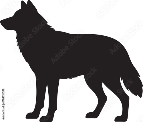 Solitary Silhouette: A sleek, black silhouette of a wolf stands tall, radiating an aura of wildness and untamed spirit. The minimalist design evokes a sense of solitude and powerful elegance.