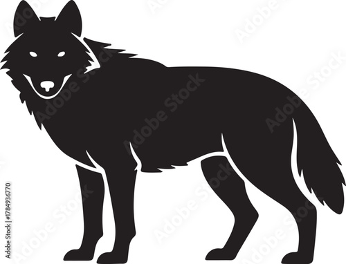 Silhouette of Majestic Wolf: A striking silhouette of a powerful wolf stands confidently, its form radiating strength and untamed beauty.