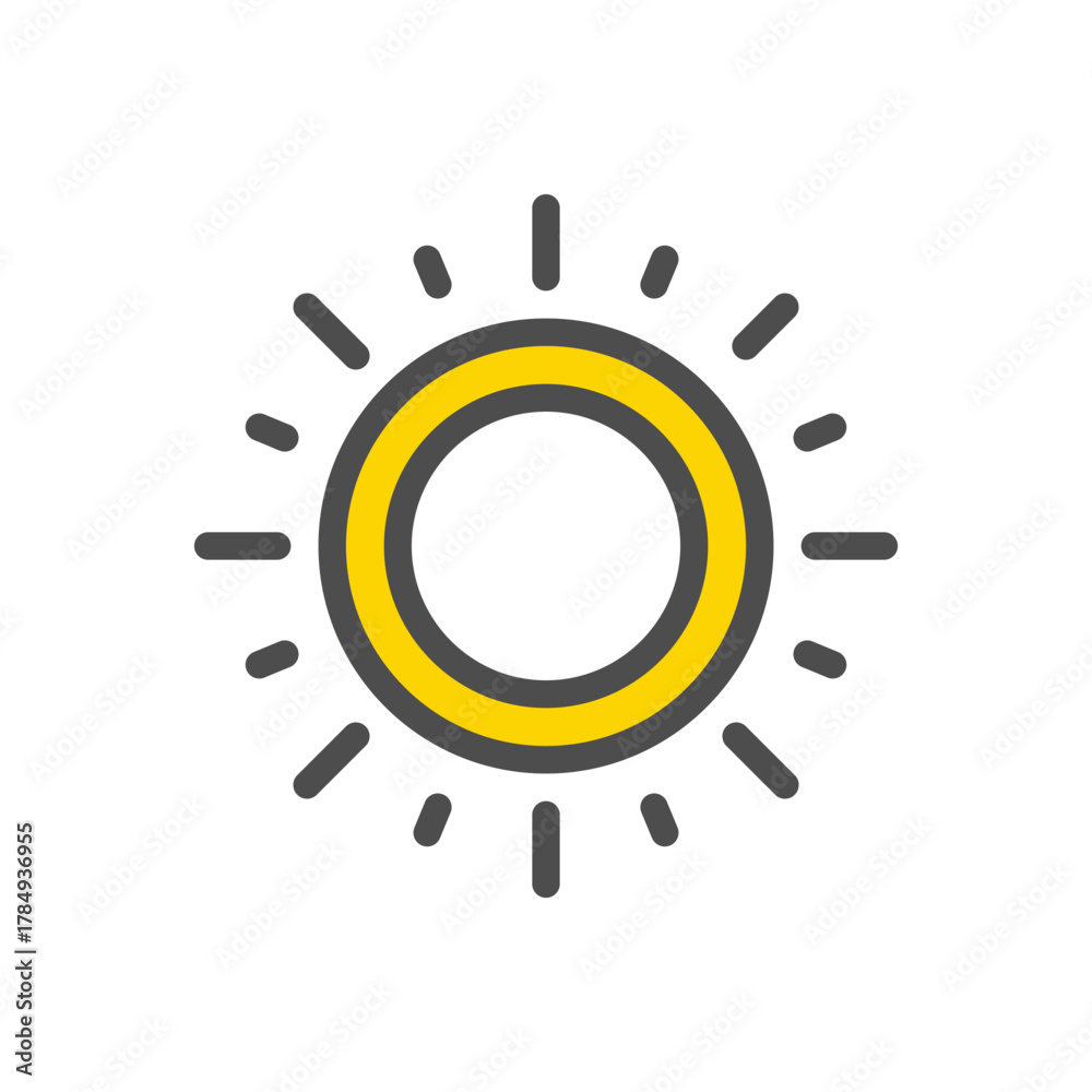 Fototapeta premium A stylized yellow and gray sun icon with radiating dashes
