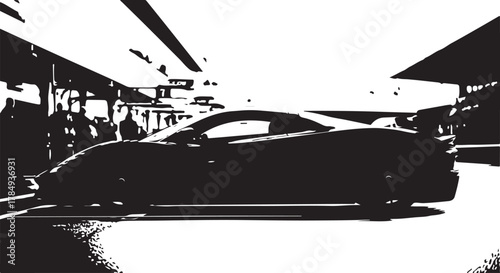 Monochromatic Silhouette of a Modern Sports Car with Spectators
