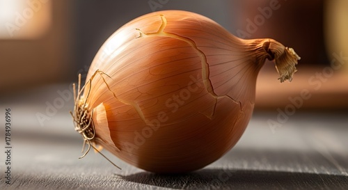 Onion on a wooden table.