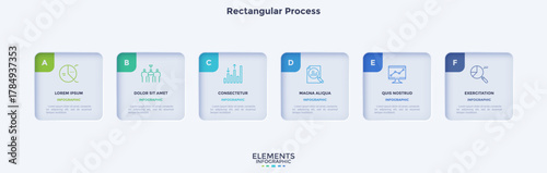 Business education rectangular process infographic chart template design. Employee development infochart with thin line icons. Business flowchart. Instructional graphics with 6 steps for banners