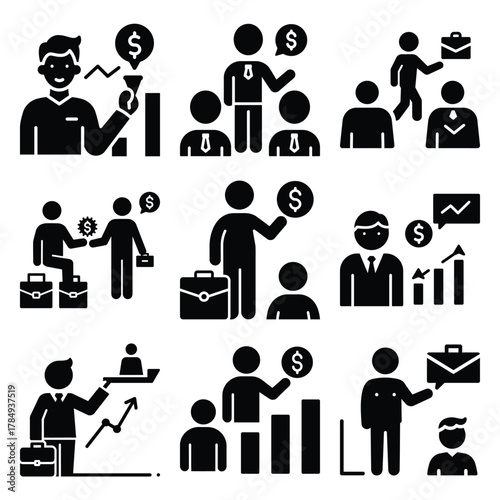 business negotiation silhouette Business icon set.