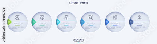 Informative circular process infographic chart for business startup demonstration. Circular infochart with thin line icons. Instructional graphics with 6 steps sequence design for web pages