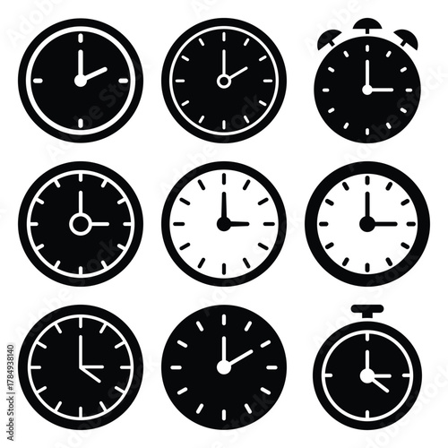 deadline clock silhouette Business icon set.