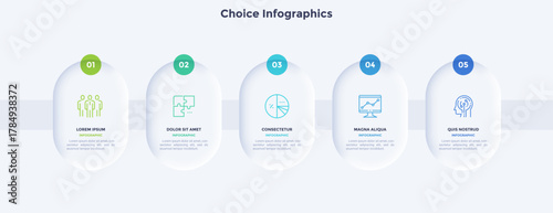 Startup project boosting research rectangular choice infographic chart design template. Business success infochart with icons. Instructional graphics with 5 options. Visual data presentation