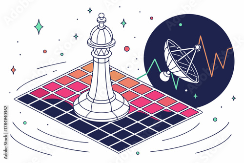 Chess bishop on a colorful grid with satellite dish