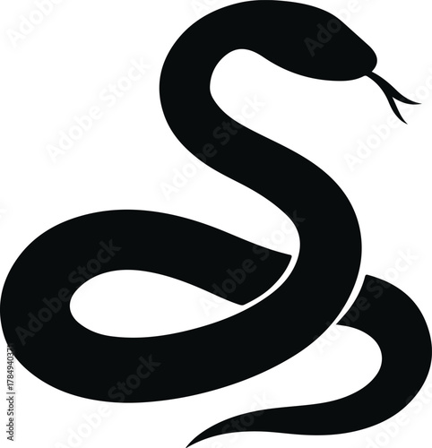 Minimalist Black Snake Silhouette Vector on White Background