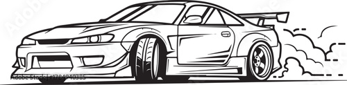 Dynamic Vector Outline of a Performance Sportscar Drifting with Smoke
