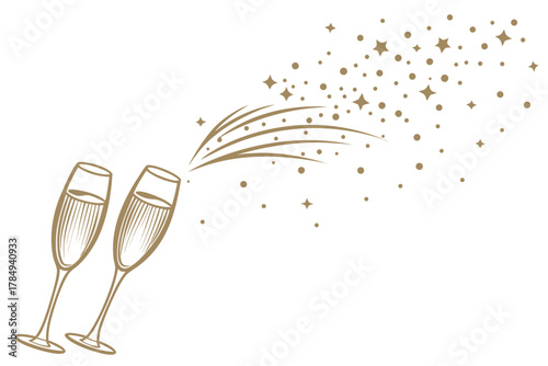Two Champagne Glasses With Bubbles And Stars flutes