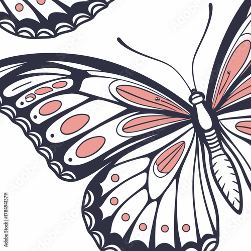 Close-up of Two Stylized Butterflies with Pink and Dark Blue Wings