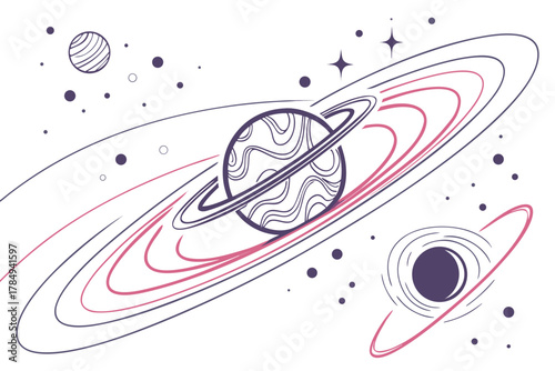 Stylized planets and celestial bodies in outer space