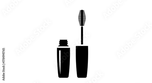 a mascara tube with wand open against white background