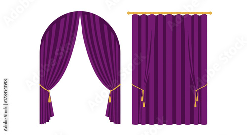 purple curtains with golden tassels elegantly draped over windows