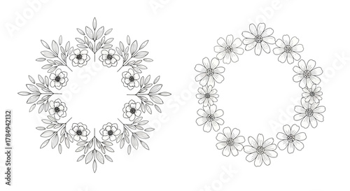two intricate floral wreaths side by side showcasing detailed petals and leaves