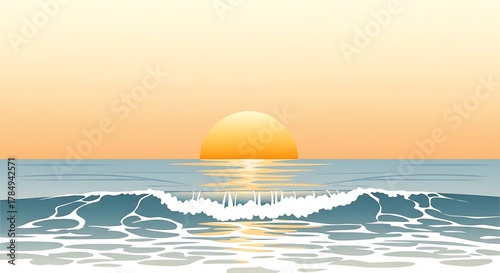 Fototapeta Naklejka Na Ścianę i Meble -  Ocean wave at sunset with sun reflection on water image