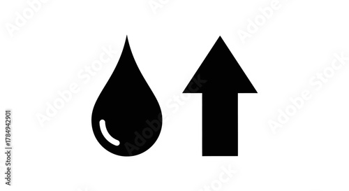 a water droplet beside an upward pointing arrow symbolizing growth