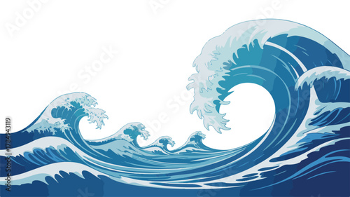 Blue ocean waves with white foam crests water