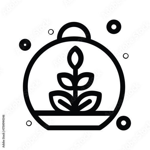 Outlined terrarium with plant hanging loop and floating circles