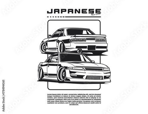 line art style vector for 90s Japan car illustration graphic 