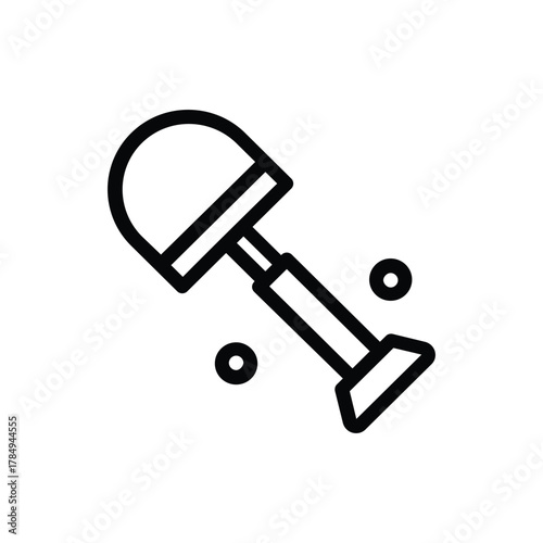 Shovel outlined angled with two circles nearby