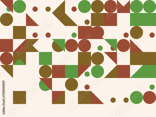 Abstract Geometric Background Pattern Design with Circles Squares and Triangles in Earth Tone Colors Perfect for Modern Creative Projects