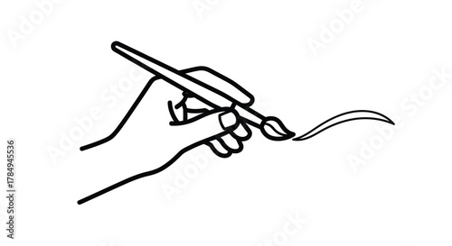 a hand holding a pen drawing a curved line