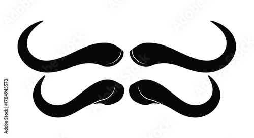 a black silhouette of a bull large curved horns