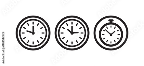 Minimal Black and White Stopwatch Icons, Timer and Clock Vector Pack, vector illustration eps 10.
