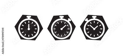 Minimal Black and White Stopwatch Icons, Timer and Clock Vector Pack, vector illustration eps 10.
