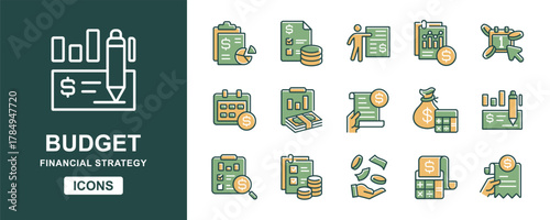 Simple finance budget accounting icon set. Business strategy money management, target profit, balance, analysis, earning, evaluation, report earning invoice signs vector illustration