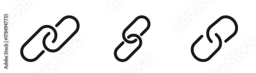 Link icon set. Internet URL or webpage url link icons. Chain, web address, internet shortcut, browser, external link, hyperlink navigation, webpage connection. Editable stroke