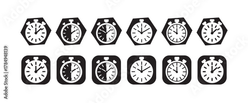 Modern Stopwatch Vector Icons, Geometric Time and Timer Symbol Pack, vector illustration eps 10.
