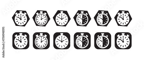 Monoline Stopwatch Vector Set, Simple Time and Chronometer Icons,  Countdown Symbol, vector illustration eps 10.
