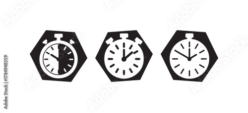 Time and Stopwatch Icon Bundle, Clean Monochrome Vector Symbol Collection, vector illustration eps 10.