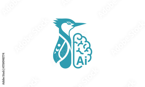 Kingfisher with brain symbol and ai initial letter for artificial intelligence or smart ai logo design