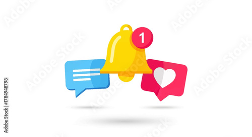 Minimalist Notification Bell with Message and Heart Icon for Social Media