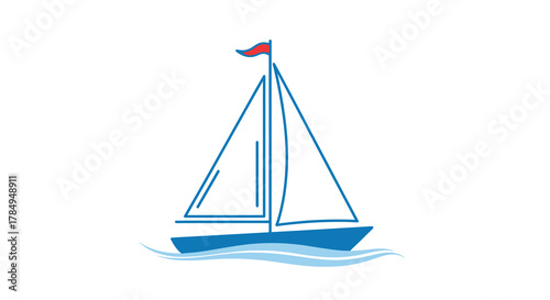 Simple Line Art Sailboat on Water Surface for Summer Vacation