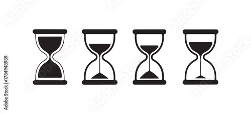Flat Hourglass Icons in Black and White, Elegant Vector Time Symbol Set, vector illustration eps 10.