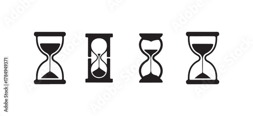 Simple Black Hourglass Symbols, Modern Time Tracking Vector Icons, Elegant Vector Time and Countdown Design, vector illustration eps 10.