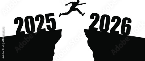 Leaping from 2025 to 2026 Cliff Jump New Year Challenge Concept Vector