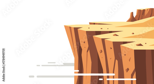 Simple Flat Style Desert Cliff Landscape Illustration with Fog Layers