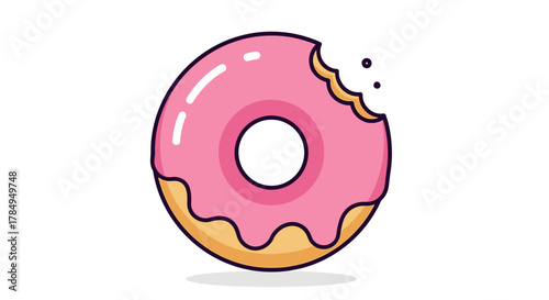 Simple Line Art Delicious Donut with Bite Mark Sweet Food Illustration