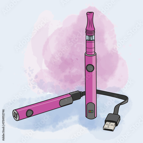 Illustration of a vape pen with USB charger