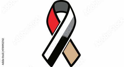 A stylized ribbon featuring a combination of colors, representing awareness and support.