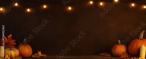 On the day of Thanksgiving, pumpkins are arranged over a wooden background.
