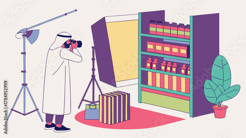 Arabian Photographer in Neon Studio Vector 