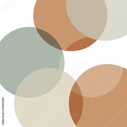 Overlapping translucent circles vector illustration featuring muted earthy tones and soft transparency on a black background